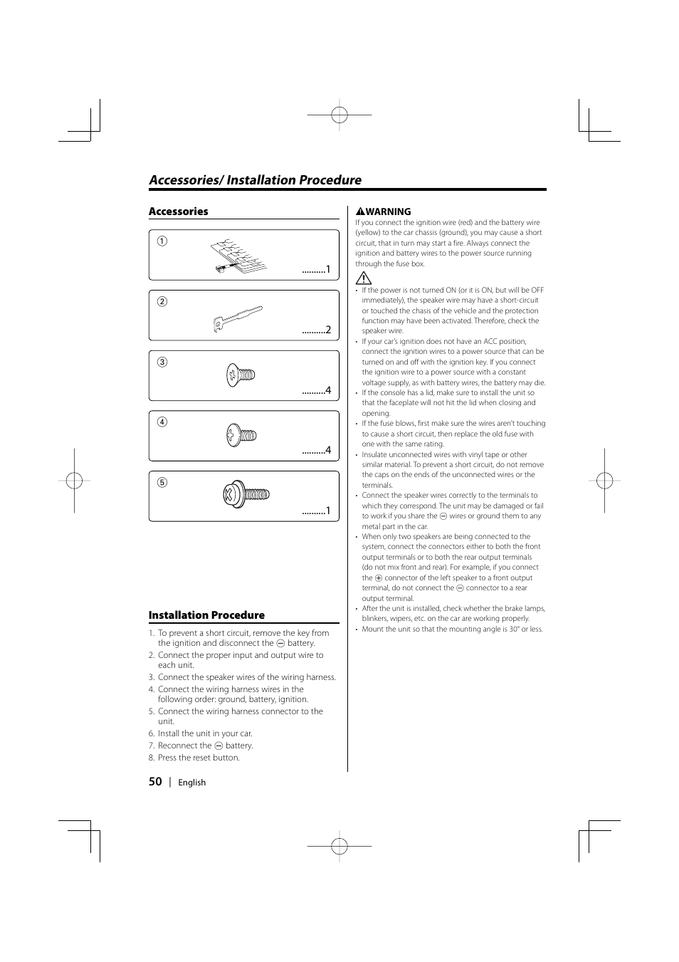 Accessories/ installation procedure | Kenwood XXV-01D User Manual | Page 50 / 58