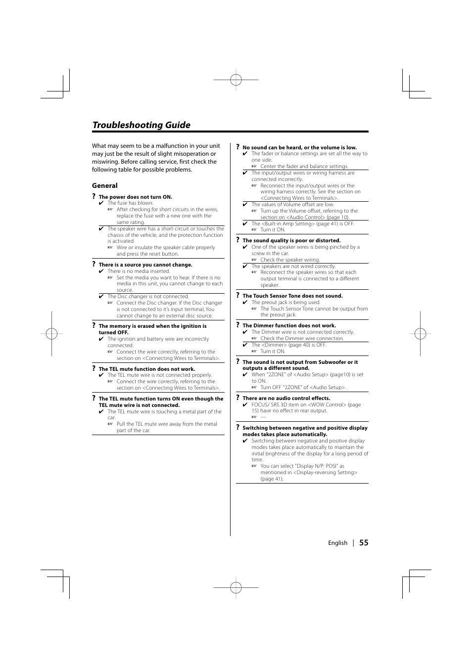 Troubleshooting guide | Kenwood XXV-01D User Manual | Page 55 / 58