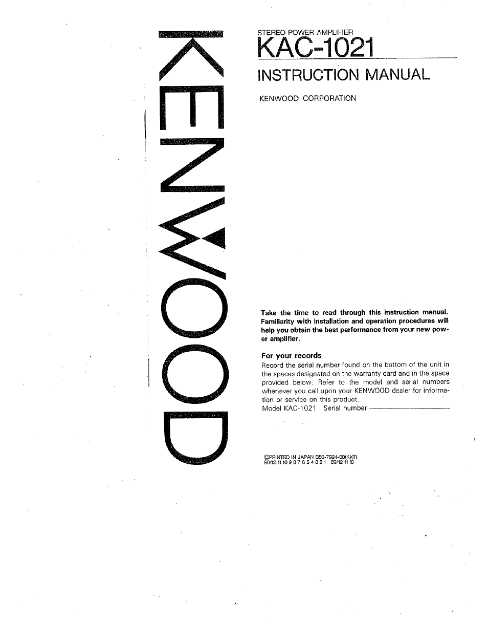 Kenwood KAC-1021 User Manual | 11 pages