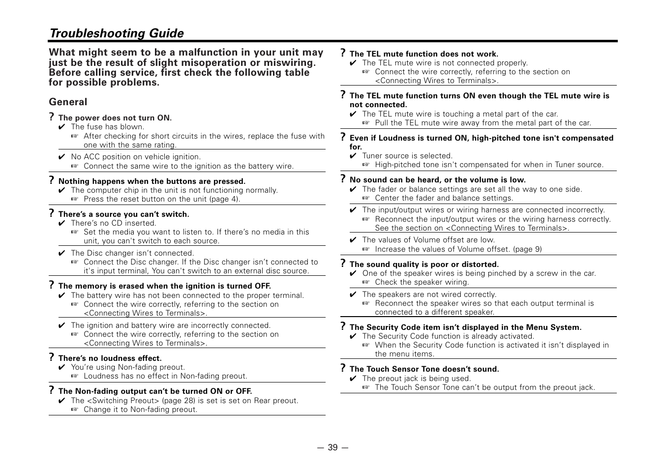 Troubleshooting guide | Kenwood KDC-5020 User Manual | Page 39 / 44