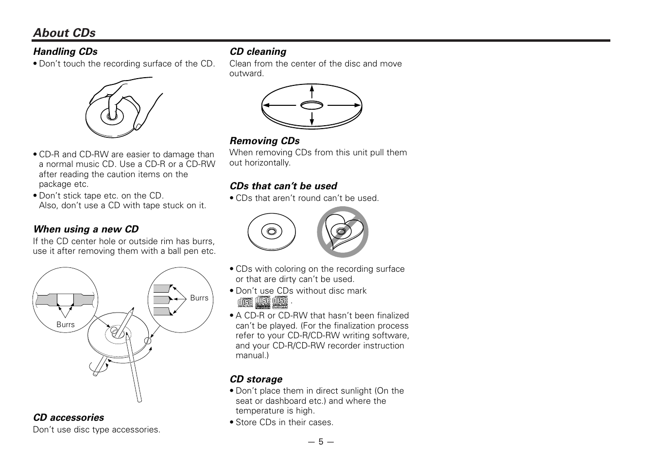 About cds | Kenwood KDC-5020 User Manual | Page 5 / 44