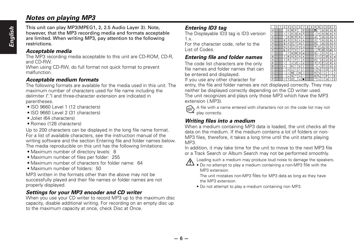 Notes on playing mp3, English | Kenwood KDC-5020 User Manual | Page 6 / 44