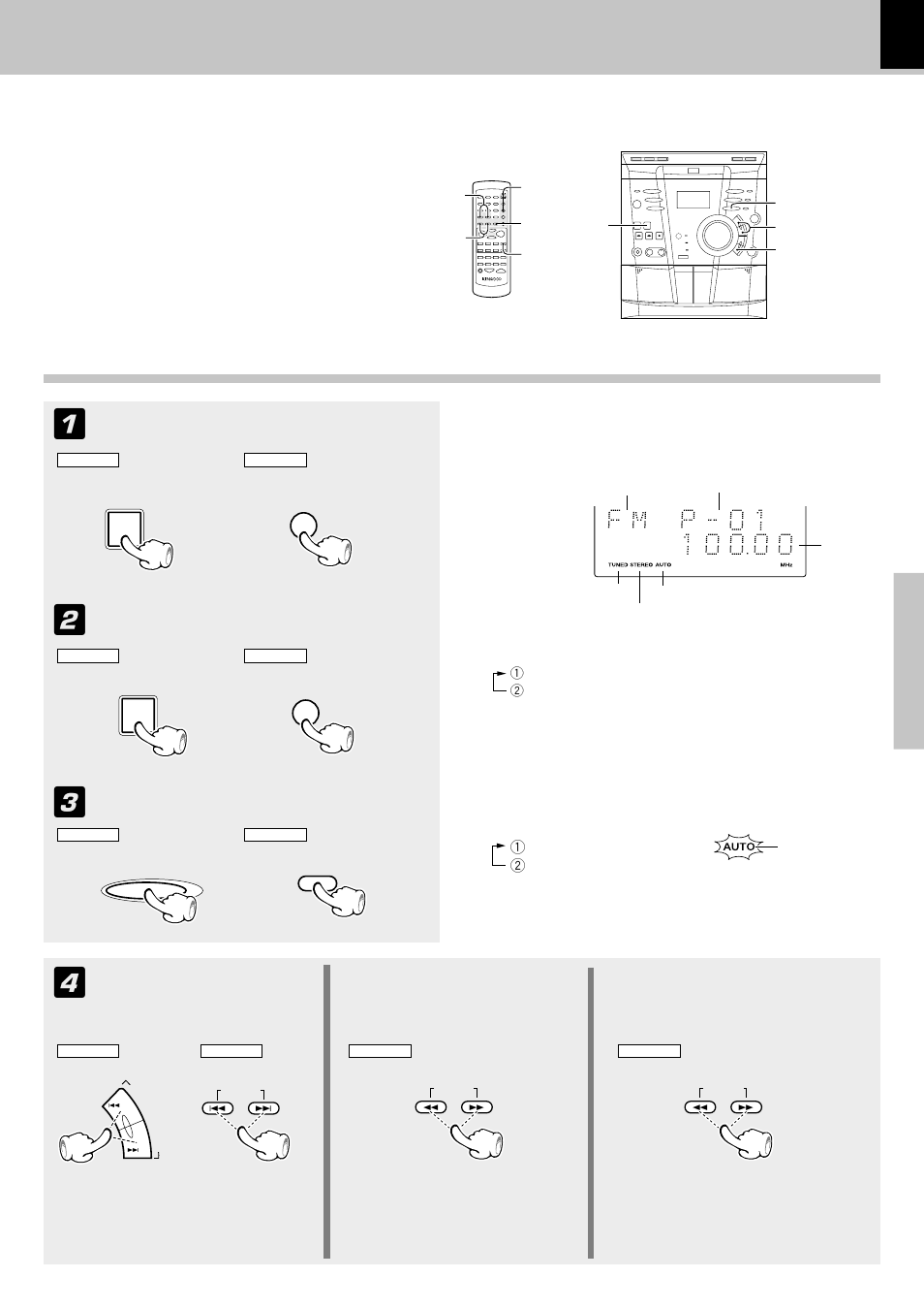 Receiving broadcast station, Select the tuner input, Select the broadcast band | Select a tuning mode, Select a station, Operations | Kenwood XD-DV50 User Manual | Page 35 / 70