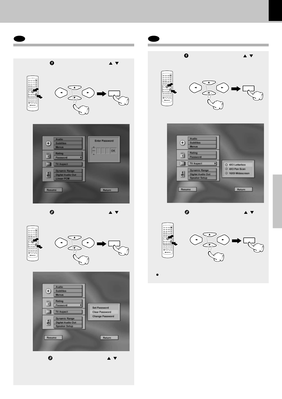 Dvd password (continued) clear password, Dvd tv aspect, Password (continued) | Tv aspect, Clear password, Operations, Set up functions | Kenwood XD-DV50 User Manual | Page 51 / 70