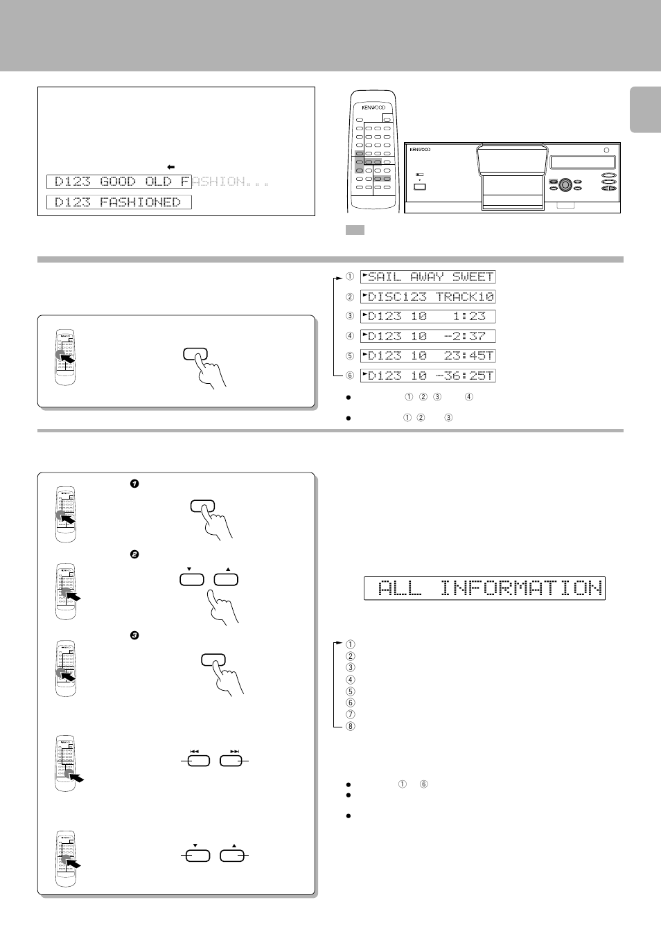 Displays, Time display, Displaying all the text information | Kenwood DPF-J5010 User Manual | Page 15 / 32