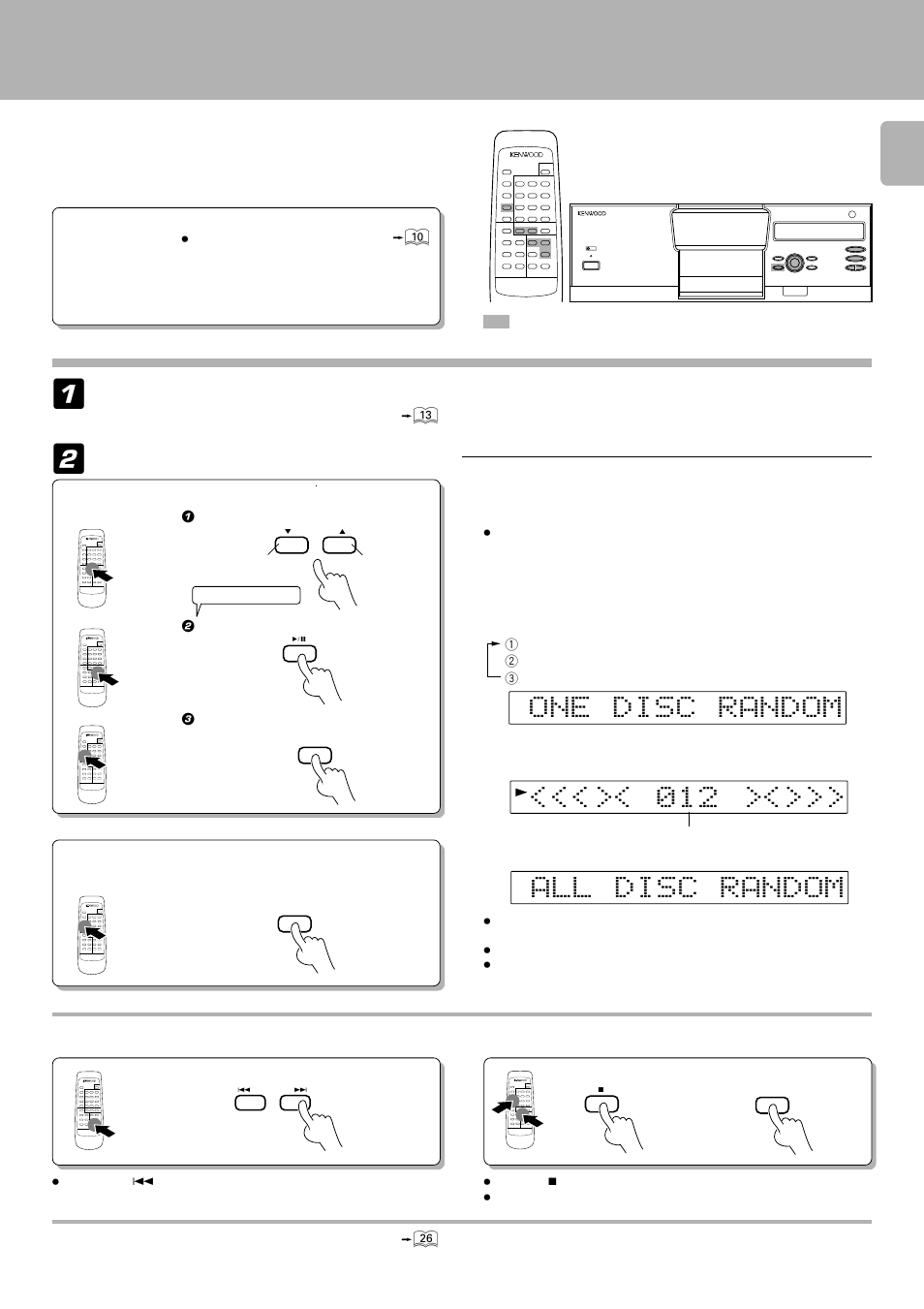 Playback in a random order (random mode), Playback in a random order, E < 1 0 > 2 | Random mode) | Kenwood DPF-J5010 User Manual | Page 19 / 32