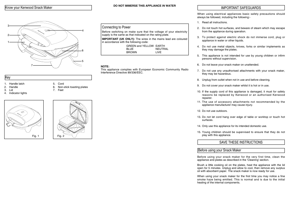 Kenwood Snack Maker User Manual | 2 pages