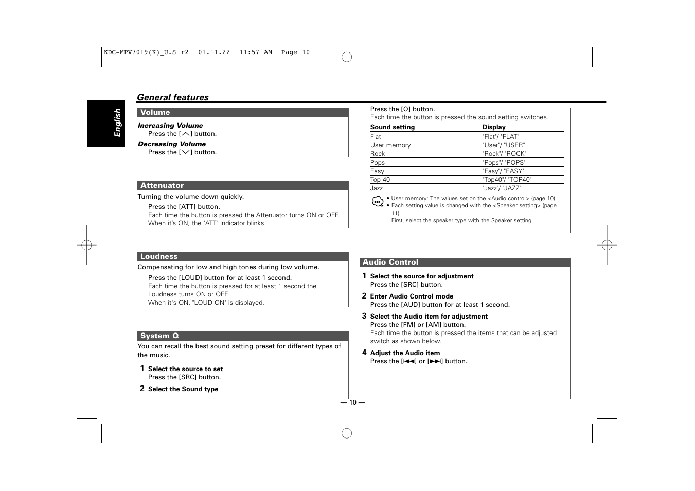 Kenwood KDC-X459 User Manual | Page 10 / 36