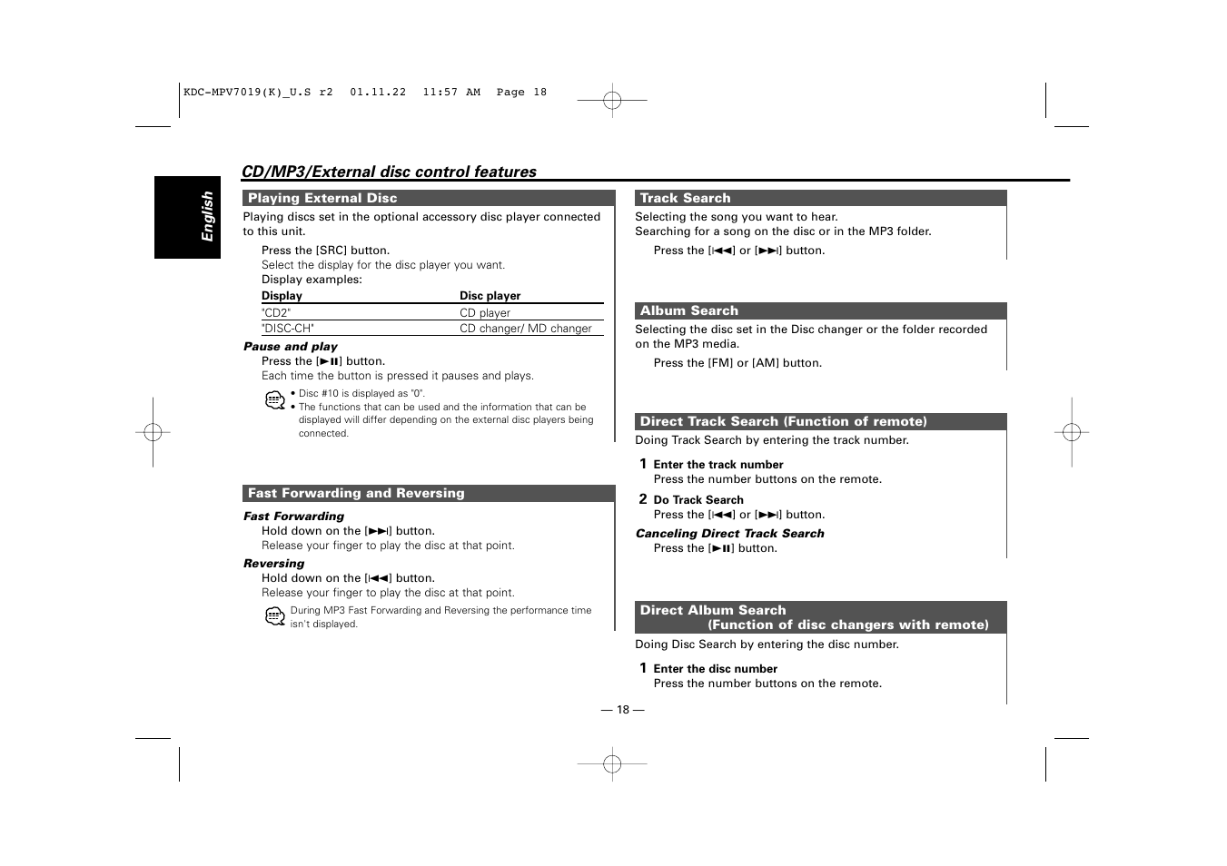 Kenwood KDC-X459 User Manual | Page 18 / 36