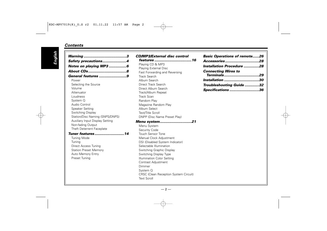 Kenwood KDC-X459 User Manual | Page 2 / 36