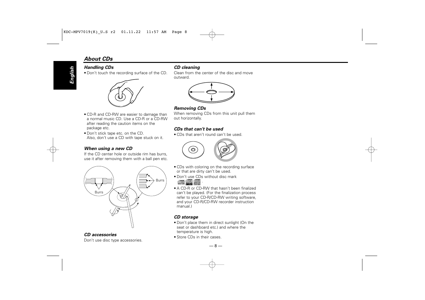 About cds | Kenwood KDC-X459 User Manual | Page 8 / 36
