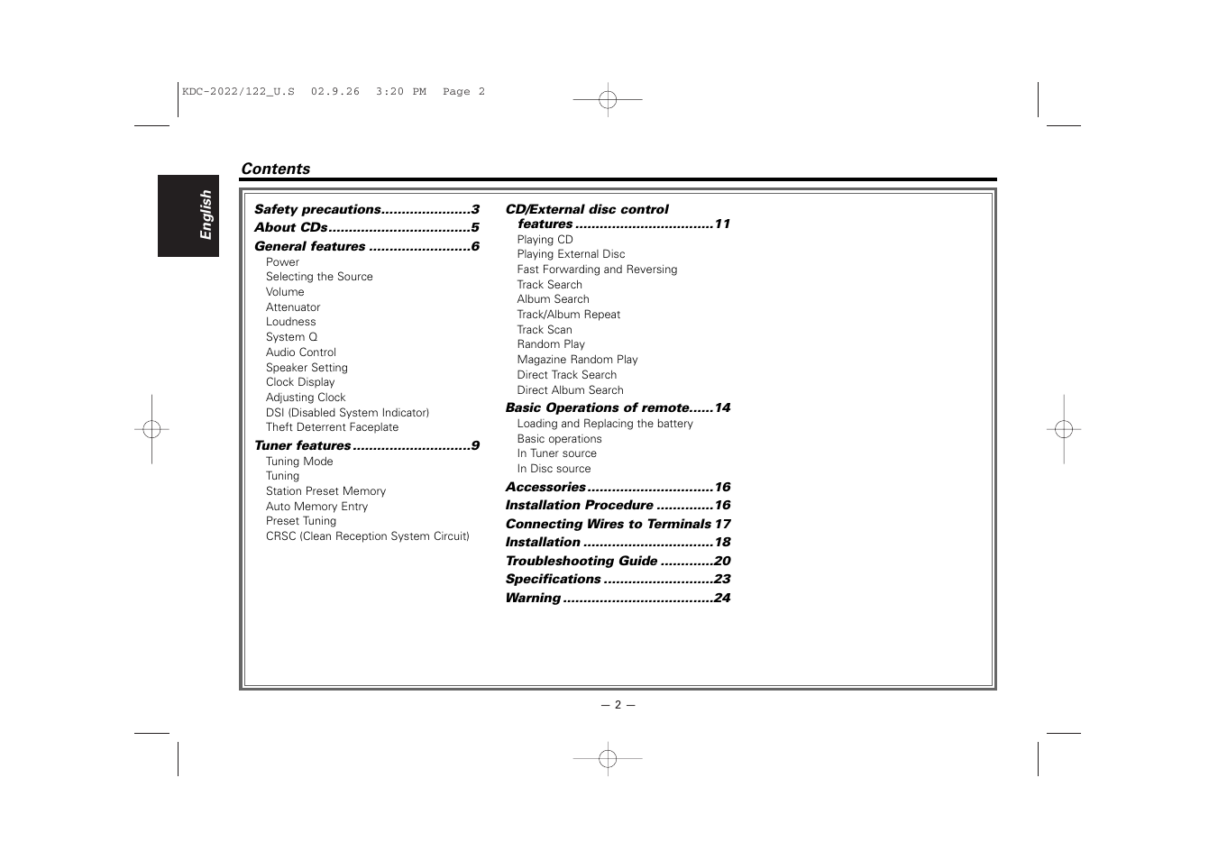 English | Kenwood 222 User Manual | Page 2 / 92