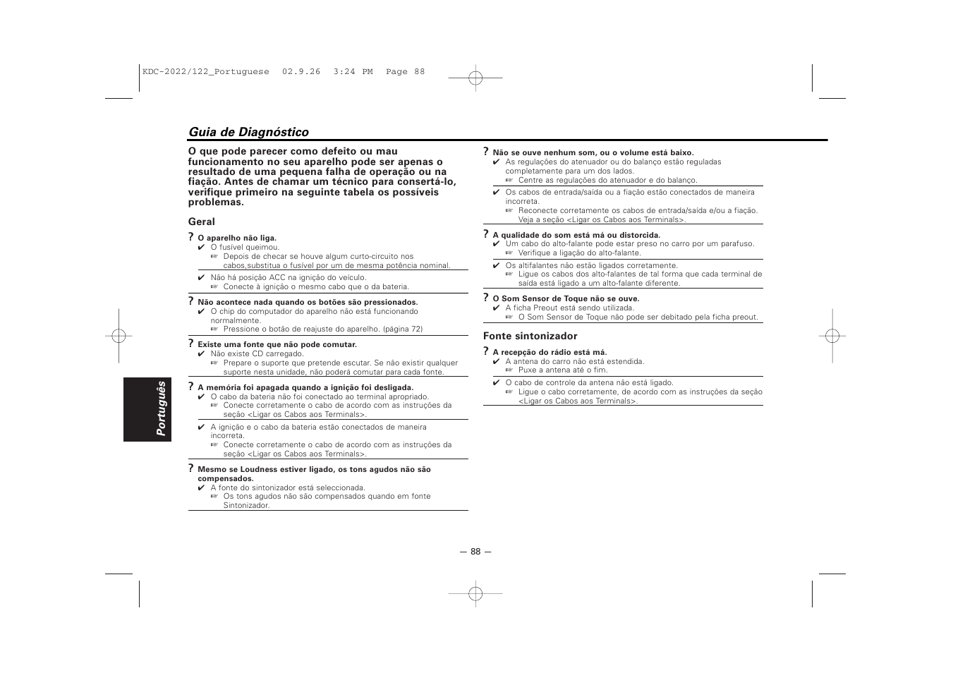 Guia de diagnostico, Guia de diagnóstico | Kenwood 222 User Manual | Page 88 / 92