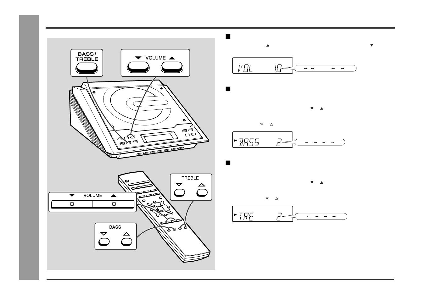 Sound control, Basic operation, Adjusting the volume | Adjusting the bass, Adjusting the treble | Kenwood HM-233 User Manual | Page 14 / 28