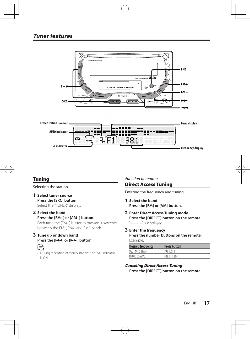 Tuner features | Kenwood DPX-MP4070  EN User Manual | Page 17 / 40