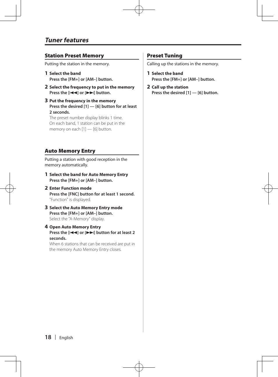 Tuner features | Kenwood DPX-MP4070  EN User Manual | Page 18 / 40