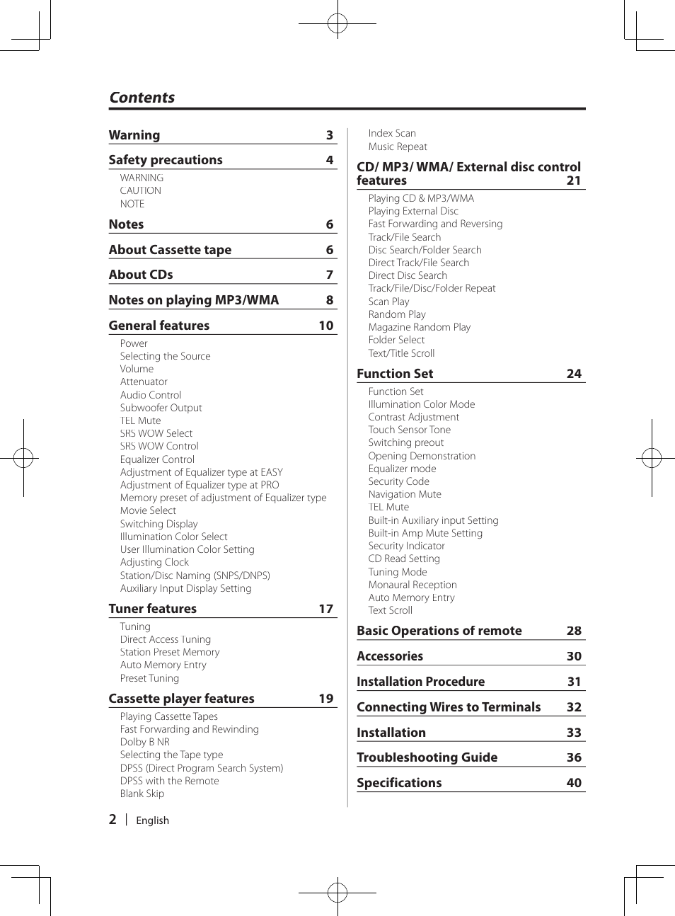 Kenwood DPX-MP4070  EN User Manual | Page 2 / 40