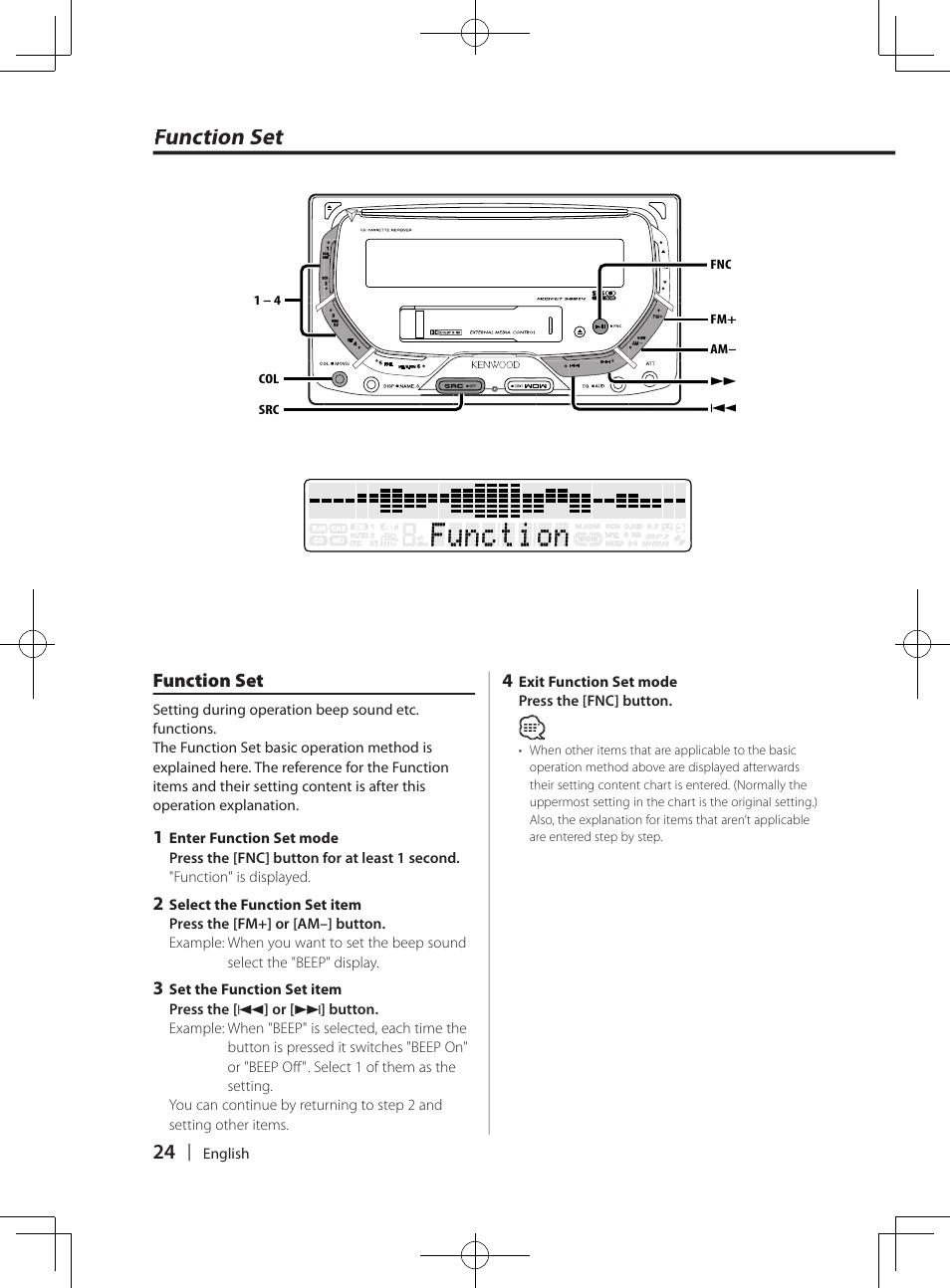 Function set | Kenwood DPX-MP4070  EN User Manual | Page 24 / 40