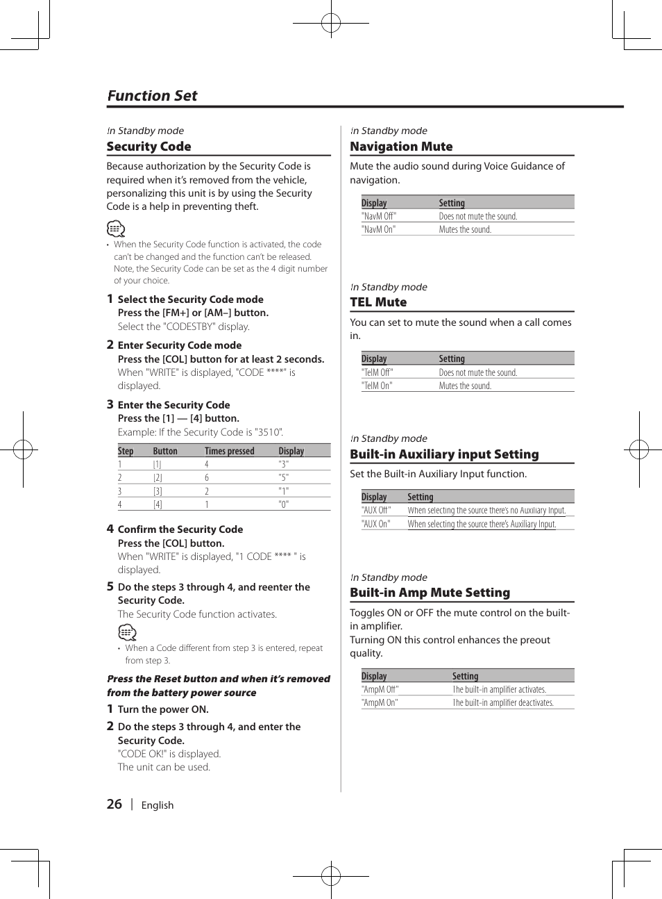 Function set | Kenwood DPX-MP4070  EN User Manual | Page 26 / 40