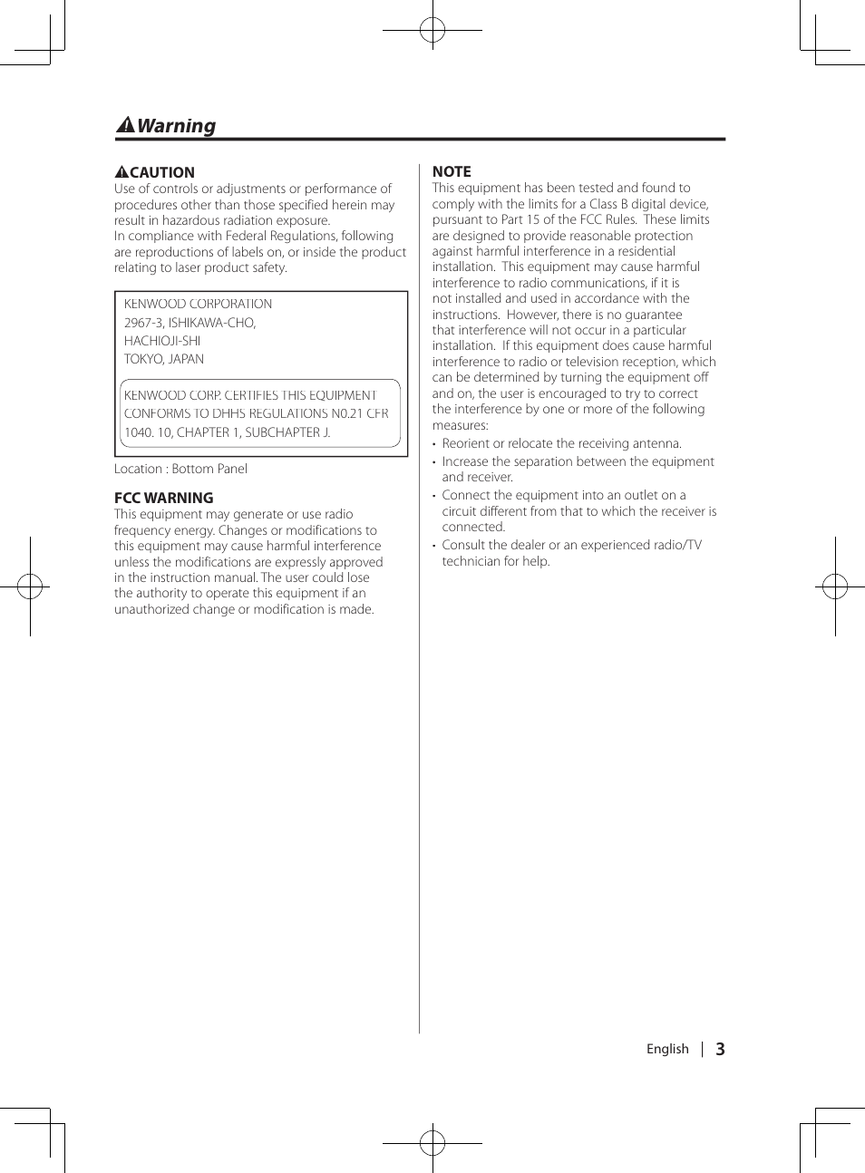 2warning | Kenwood DPX-MP4070  EN User Manual | Page 3 / 40