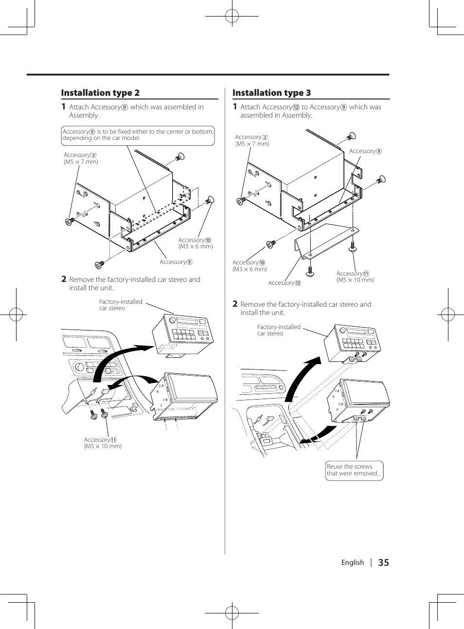 Installation type 2 1, Installation type 3 1 | Kenwood DPX-MP4070  EN User Manual | Page 35 / 40