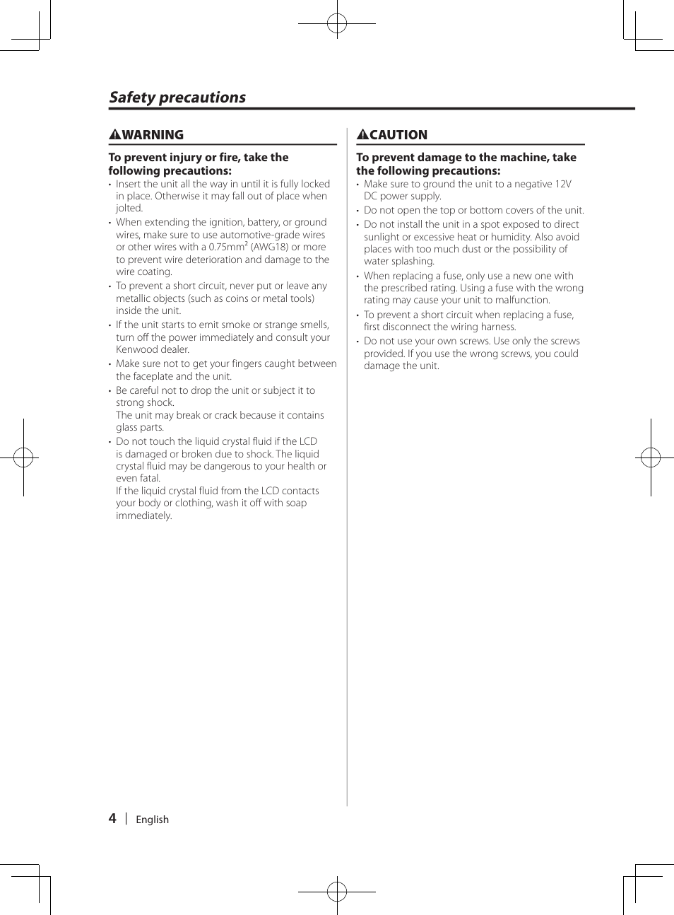 Safety precautions | Kenwood DPX-MP4070  EN User Manual | Page 4 / 40