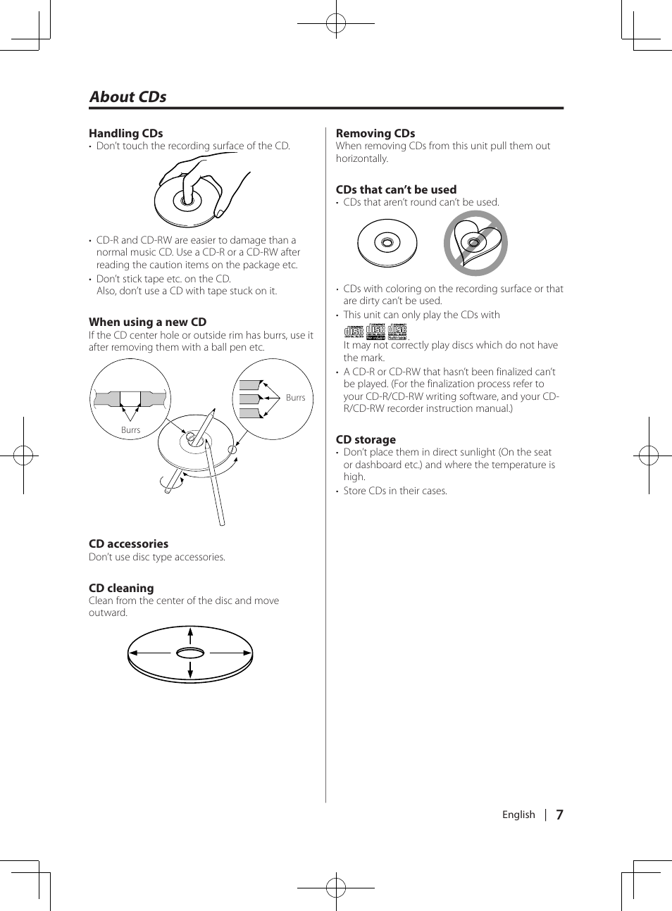 About cds | Kenwood DPX-MP4070  EN User Manual | Page 7 / 40