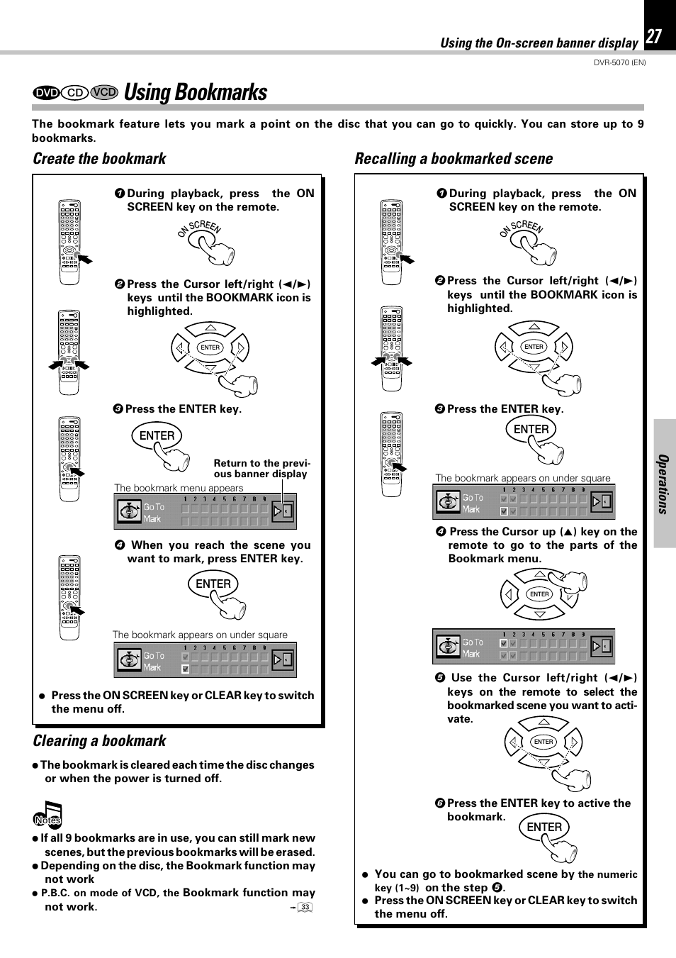 Using bookmarks | Kenwood DVR-5070 User Manual | Page 27 / 60