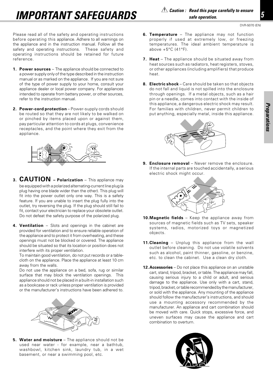 Important safeguards, Caution | Kenwood DVR-5070 User Manual | Page 5 / 60