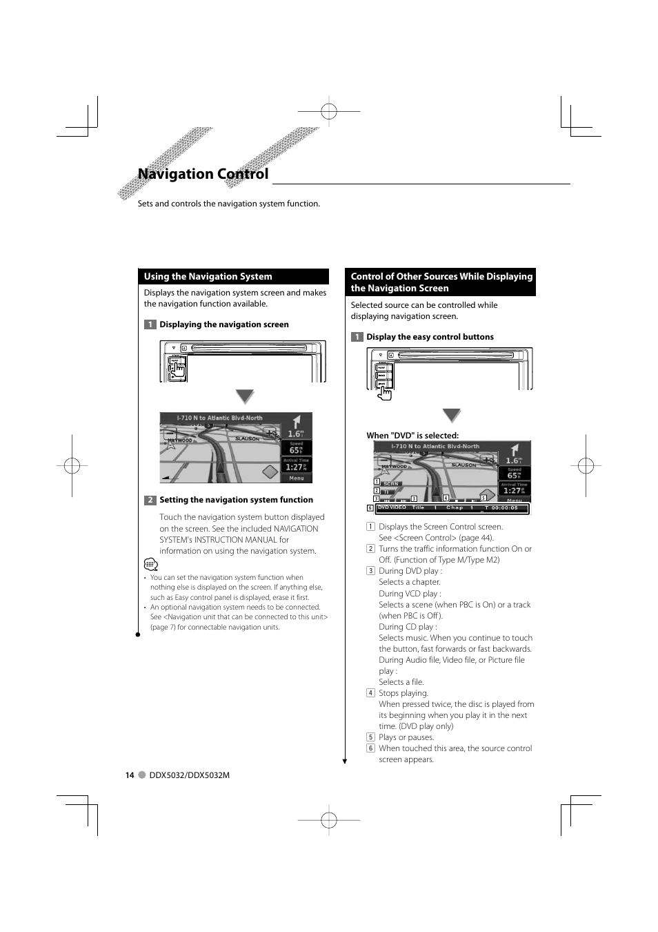 Navigation control | Kenwood DDX5032M User Manual | Page 14 / 92