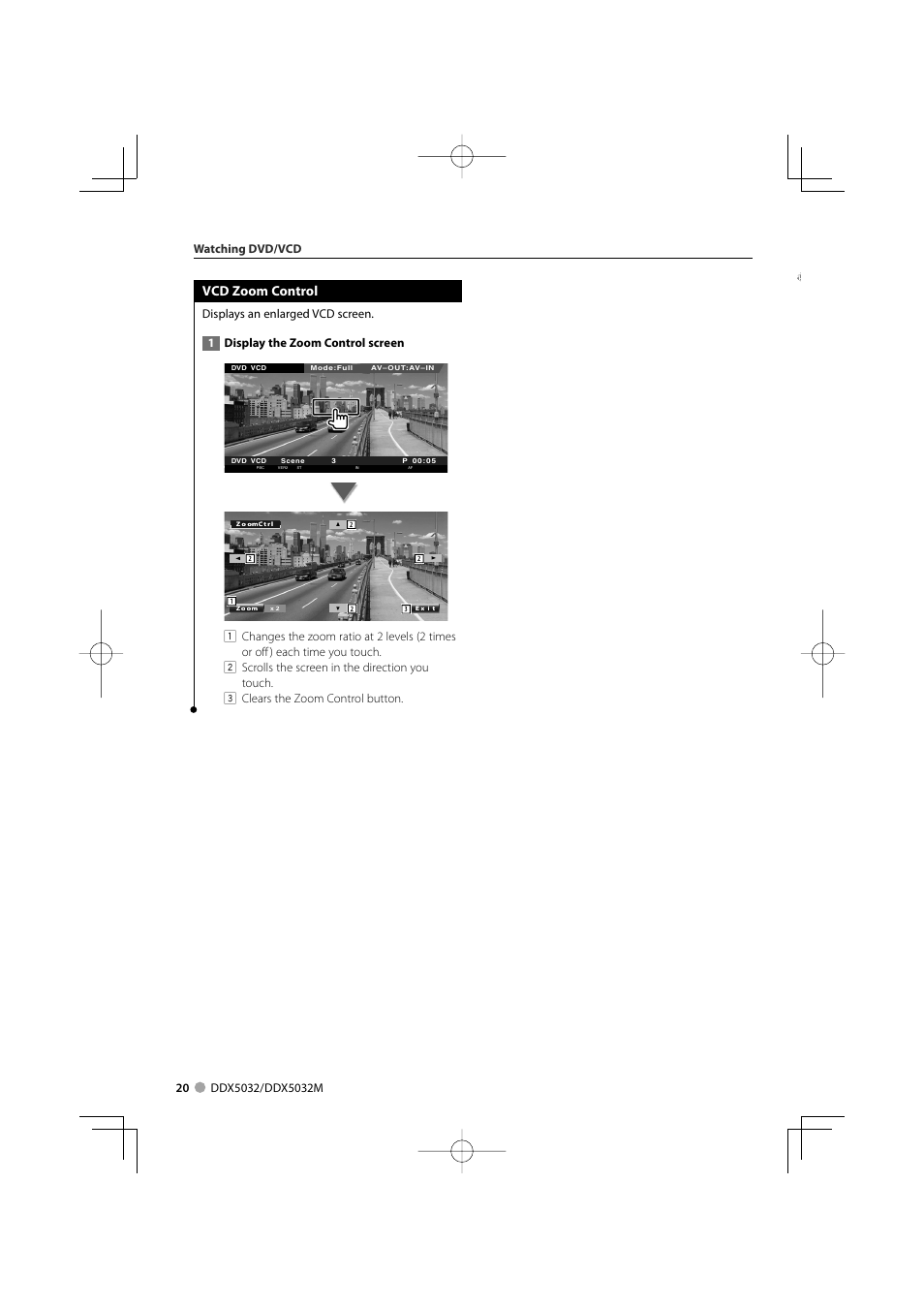 Vcd zoom control | Kenwood DDX5032M User Manual | Page 20 / 92