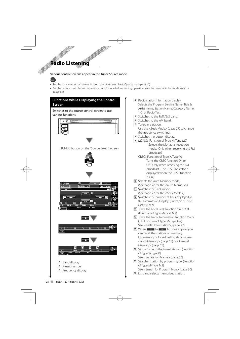 Radio listening | Kenwood DDX5032M User Manual | Page 26 / 92