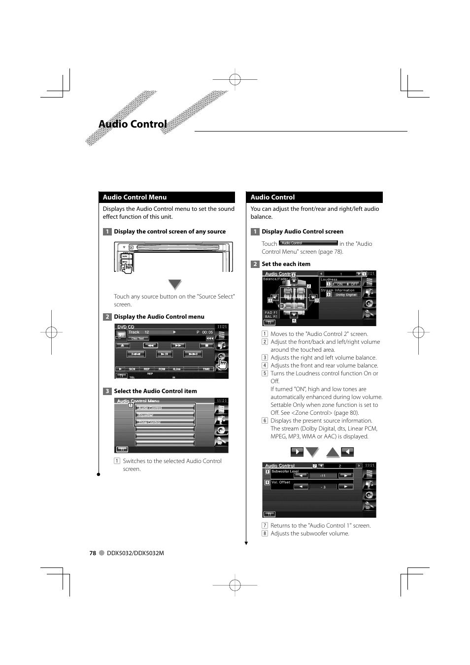 Audio control | Kenwood DDX5032M User Manual | Page 78 / 92