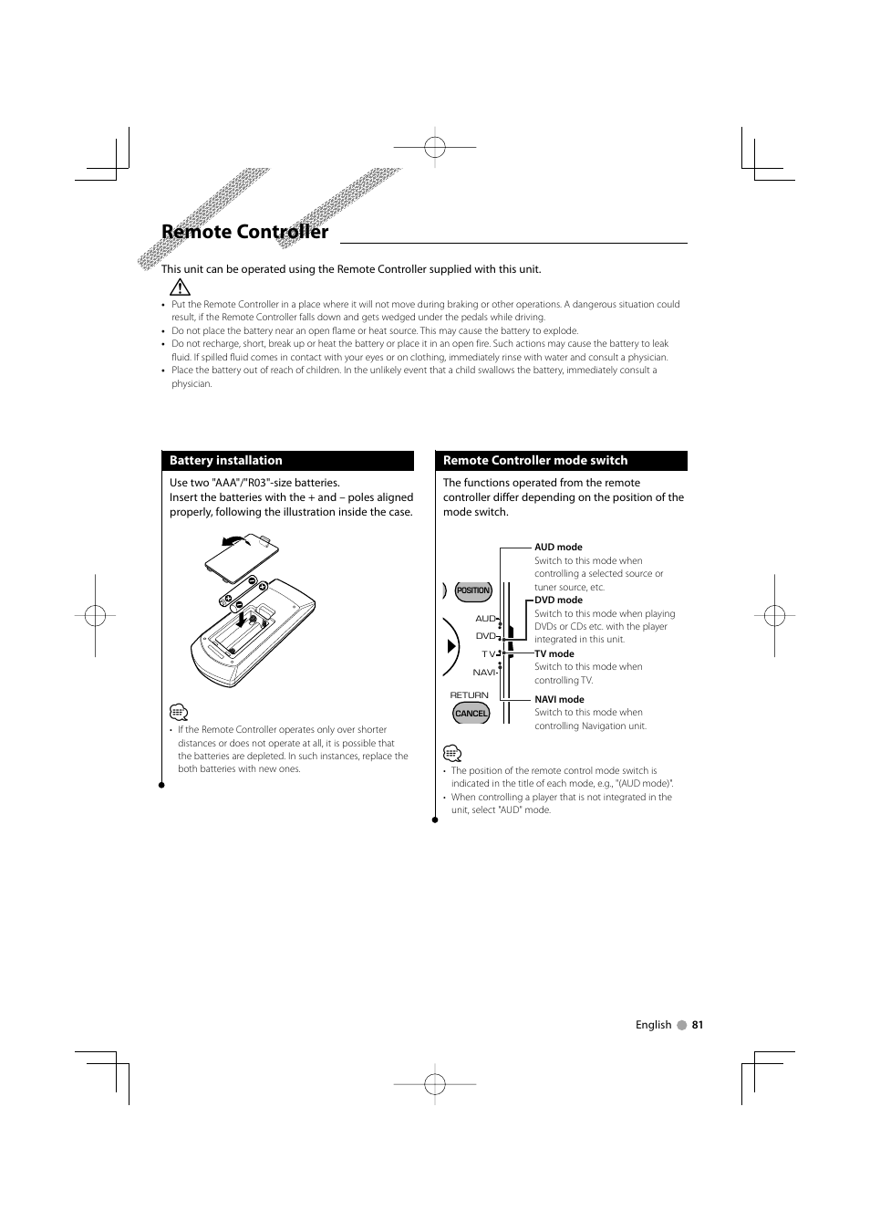 Remote controller | Kenwood DDX5032M User Manual | Page 81 / 92