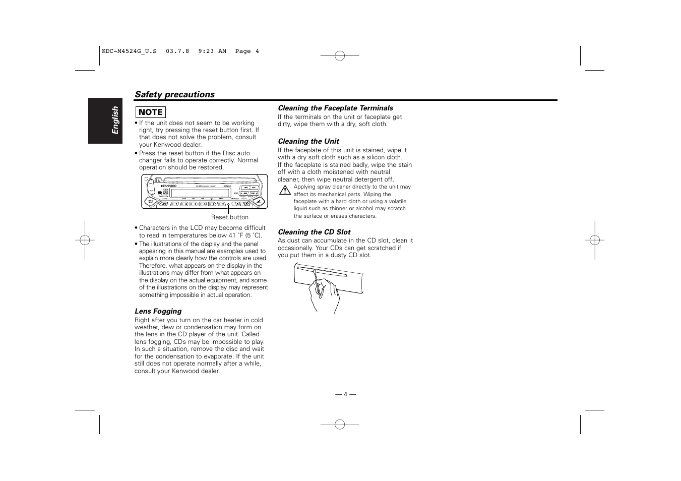 Gsm ti | Kenwood KDC-M4524G  EN User Manual | Page 4 / 32