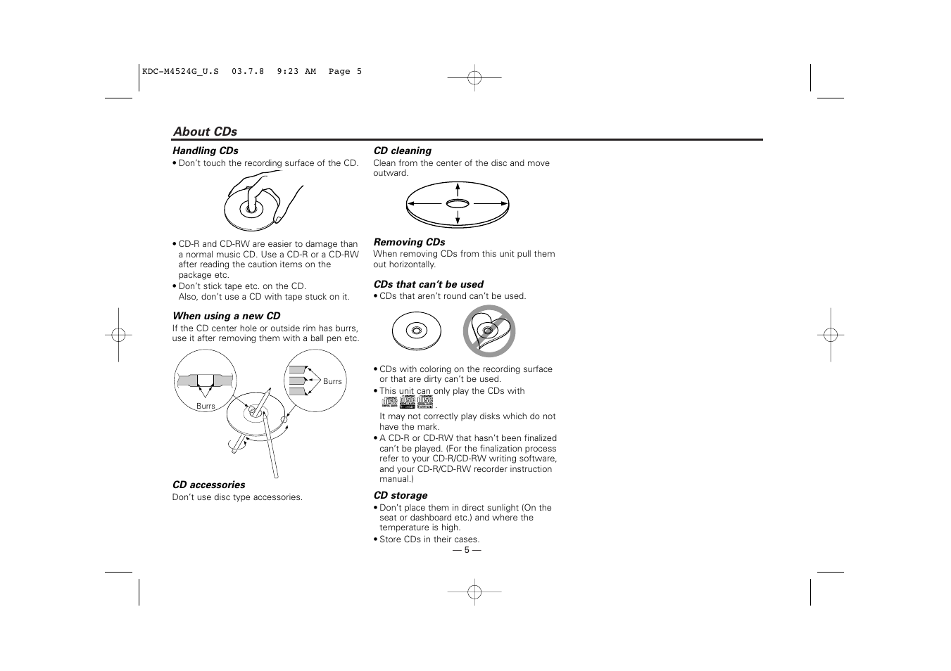 About cds | Kenwood KDC-M4524G  EN User Manual | Page 5 / 32