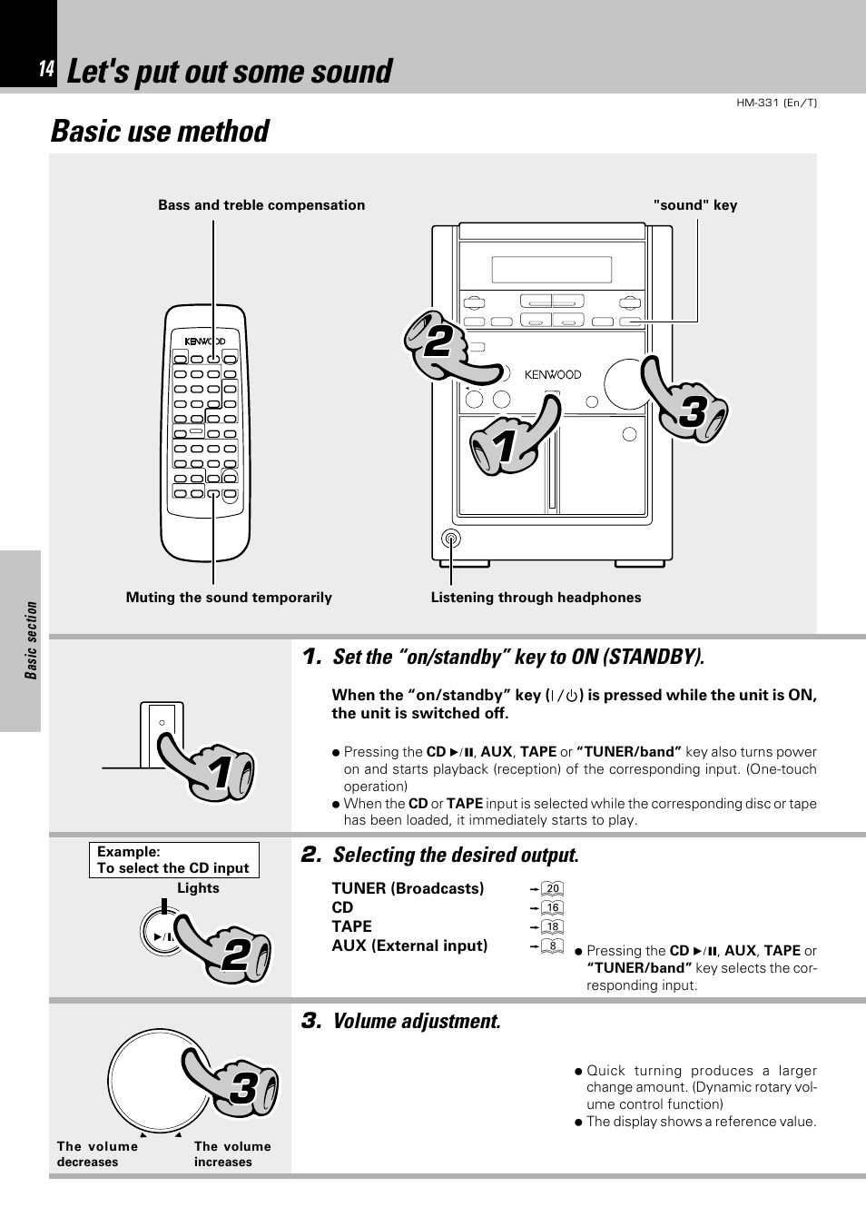 Let's put out some sound, Basic use method | Kenwood HM-331 User Manual | Page 14 / 48