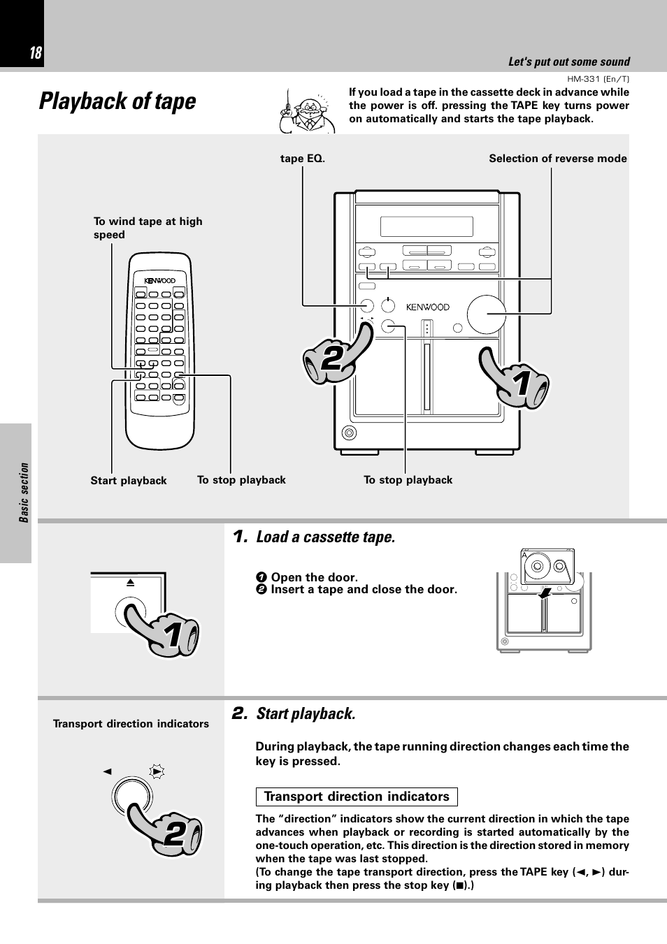 Playback of tape | Kenwood HM-331 User Manual | Page 18 / 48