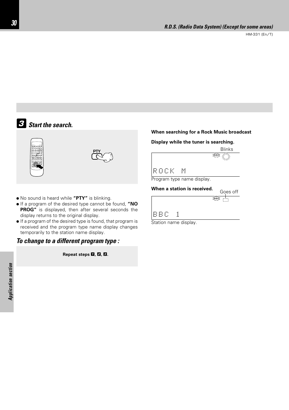 Start the search, R.d.s. (radio data system) (except for some areas), Repeat steps 1 , 2 , 3 | Kenwood HM-331 User Manual | Page 30 / 48