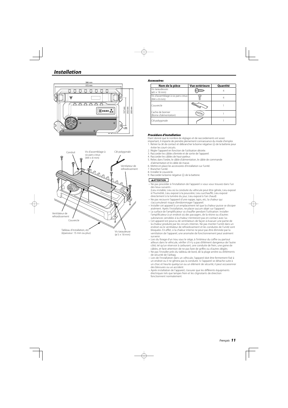 Installation | Kenwood KAC-X522 User Manual | Page 11 / 28