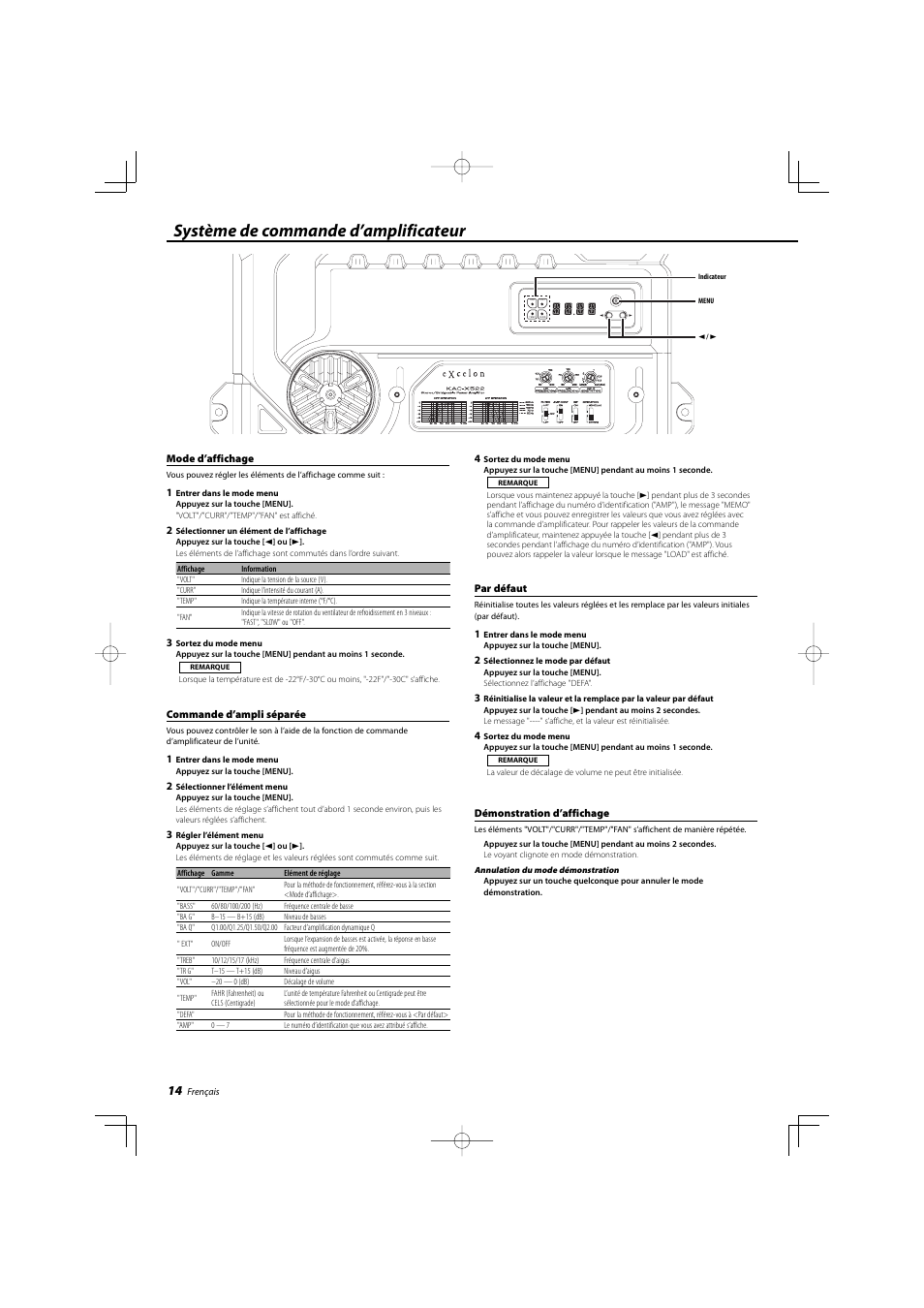 Système de commande d’amplificateur | Kenwood KAC-X522 User Manual | Page 14 / 28