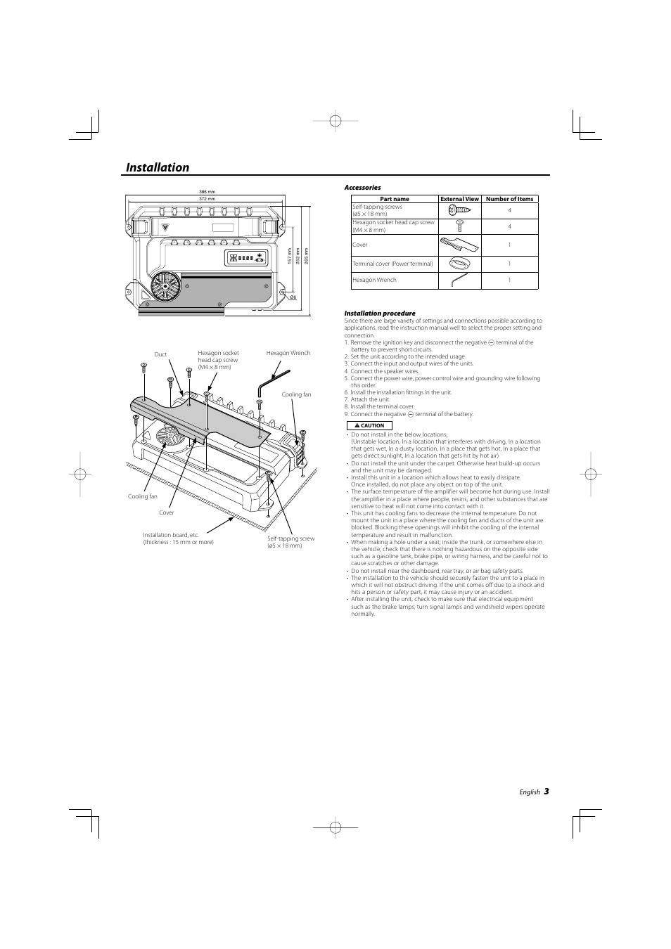 Installation | Kenwood KAC-X522 User Manual | Page 3 / 28