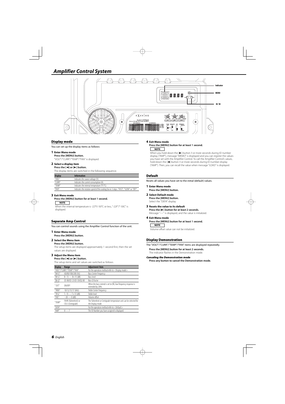 Amplifier control system | Kenwood KAC-X522 User Manual | Page 6 / 28