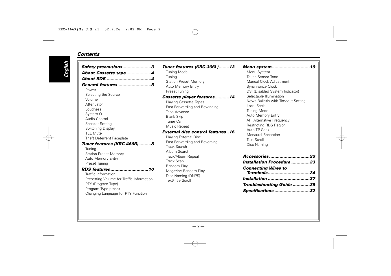Kenwood KRC-366L User Manual | Page 2 / 32
