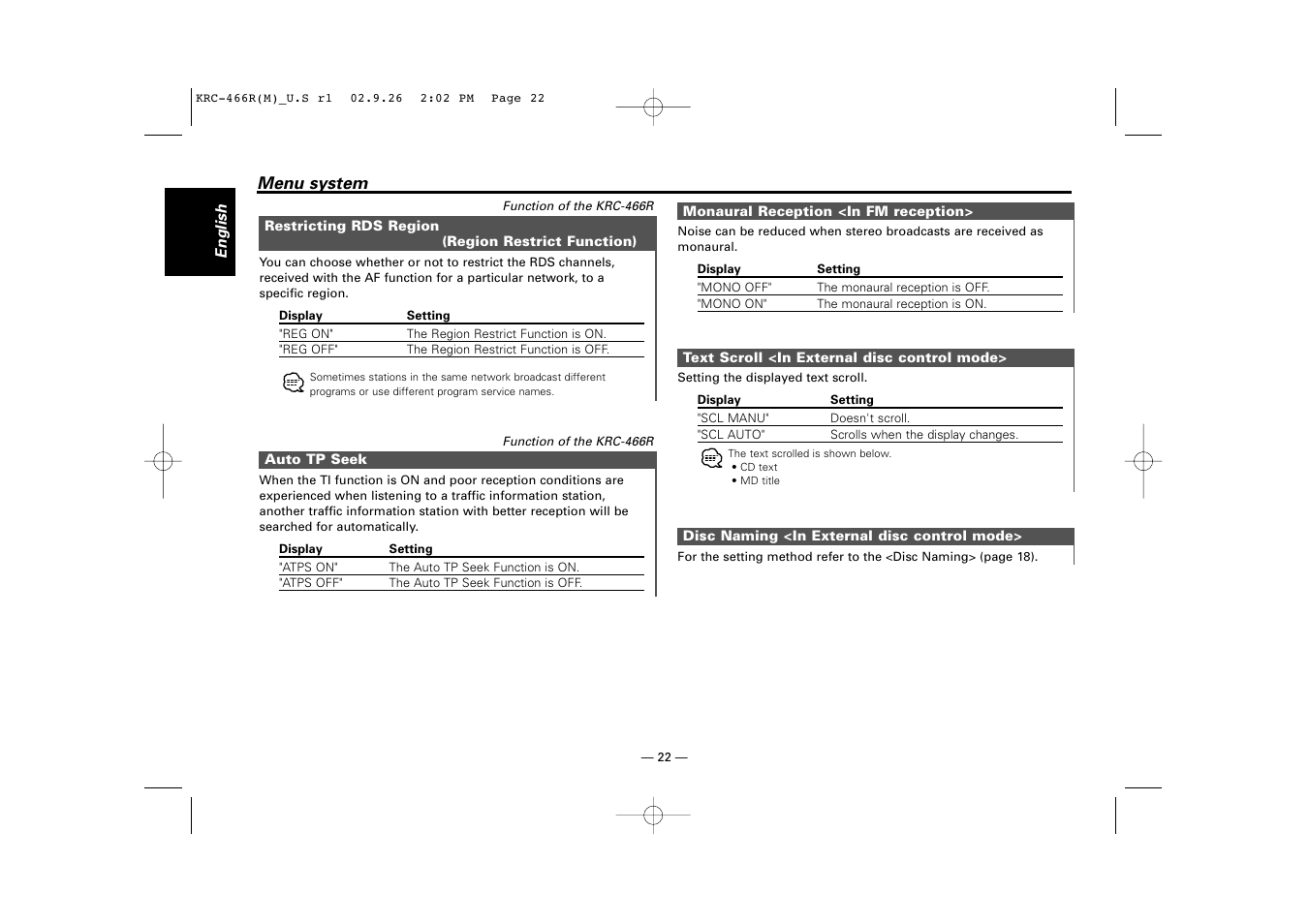 Kenwood KRC-366L User Manual | Page 22 / 32