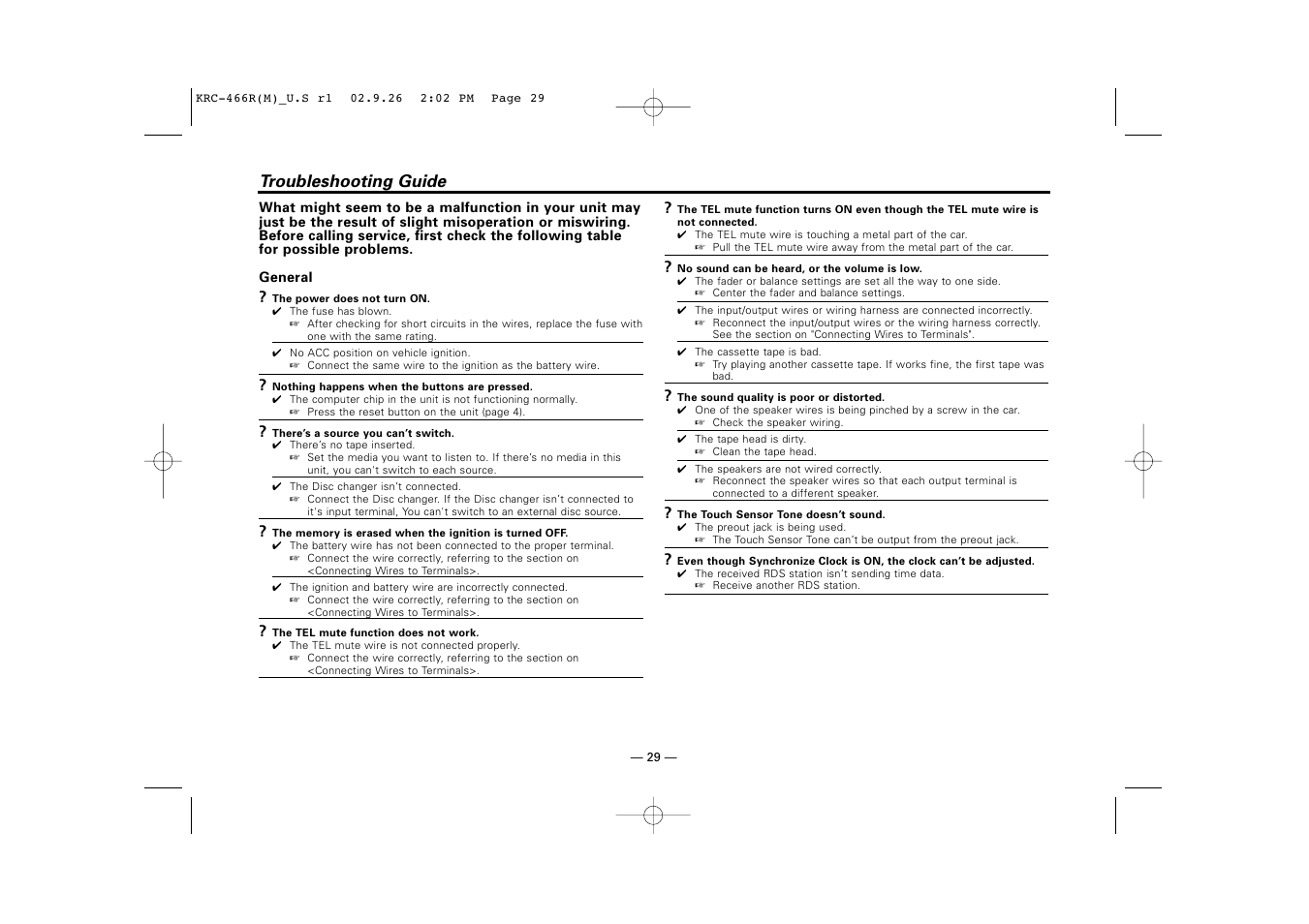 Troubleshooting guide | Kenwood KRC-366L User Manual | Page 29 / 32