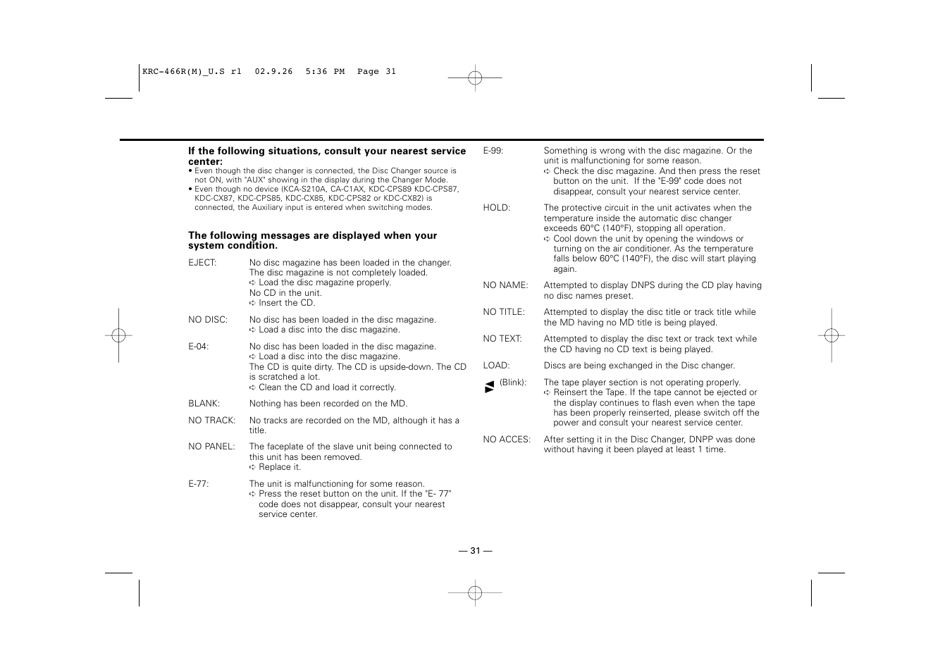 Kenwood KRC-366L User Manual | Page 31 / 32