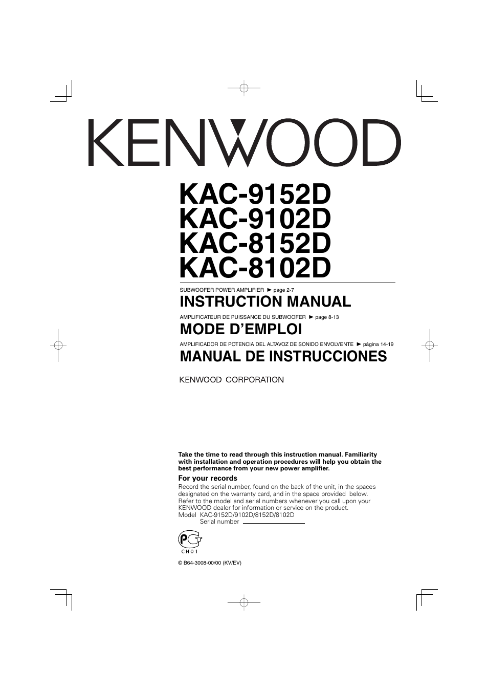 Kenwood KAC-8102D User Manual | 20 pages