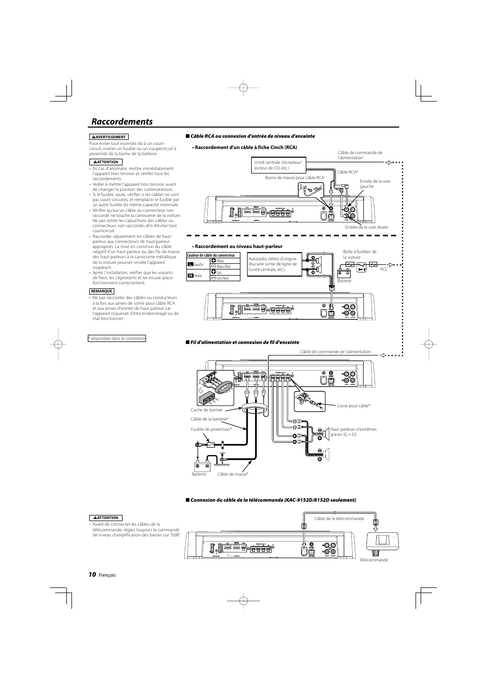 Raccordements | Kenwood KAC-8102D User Manual | Page 10 / 20