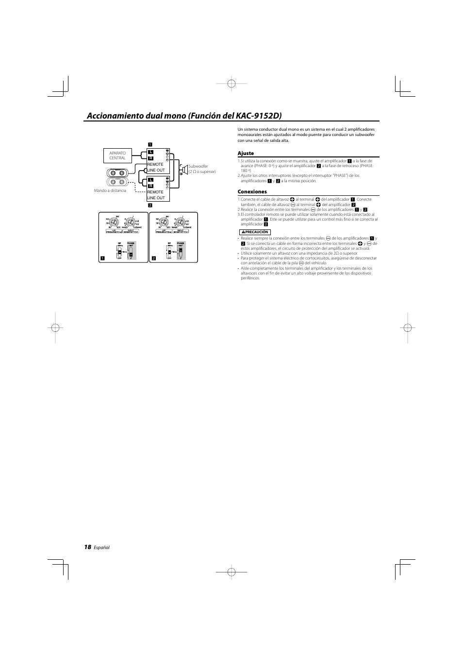 Accionamiento dual mono (función del kac-9152d) | Kenwood KAC-8102D User Manual | Page 18 / 20